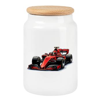Graphismes de voitures de course - Boîte à biscuits avec couvercle en bois - blanc - Devant