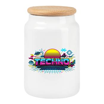 Neon Techno Horizon - Cookie Jar with Wooden Lid - white - Front