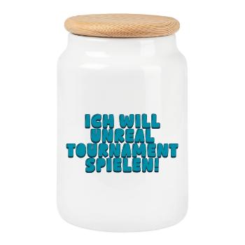 I want to play Unreal Tournament! - Cookie Jar with Wooden Lid - white - Front