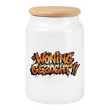 Property Wanted Graffiti Text - Cookie Jar with Wooden Lid - white - Front