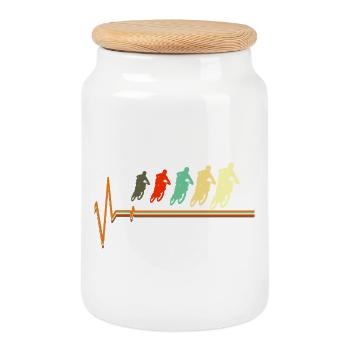 Dirt Racing Heartbeat Retro Motocross Pulse - Cookie Jar with Wooden Lid - white - Front