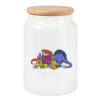 Dinosaurs are all friends - Boîte à biscuits avec couvercle en bois - blanc - Devant