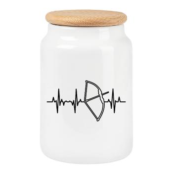 Bow and arrow heartbeat - Cookie Jar with Wooden Lid - white - Front