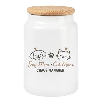Chaos Manager Dog and Cat - Cookie Jar with Wooden Lid - white - Front