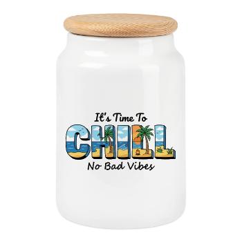 It's Time To Chill – No Bad Vibes - Keksdose mit Holzdeckel - Weiß - Vorne
