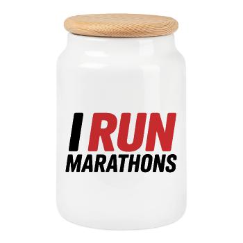 I Run Marathon lettering - Cookie Jar with Wooden Lid - white - Front