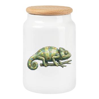 Chamäleon Mosaik - Geometrisch für Reptilienfans - Keksdose mit Holzdeckel - Weiß - Vorne