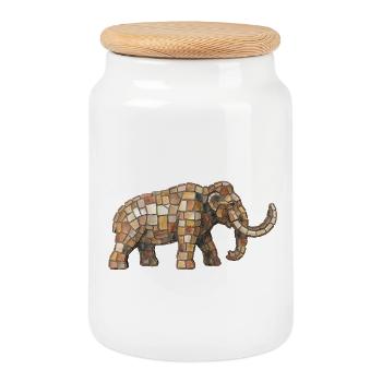 Mammoth Mosaic - Rustic Prehistoric Gift - Cookie Jar with Wooden Lid - white - Front