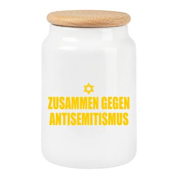 Zusammen Gegen antisemitismus  - Keksdose mit Holzdeckel - Weiß - Vorne
