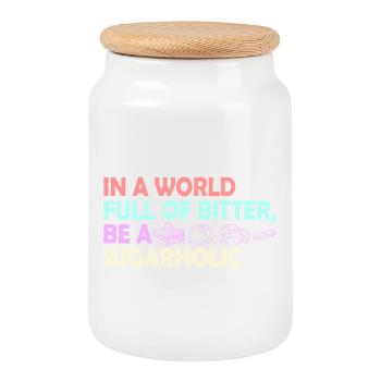 Citation de Sugarholic World - Boîte à biscuits avec couvercle en bois - blanc - Devant