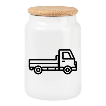 camion - Boîte à biscuits avec couvercle en bois - blanc - Devant