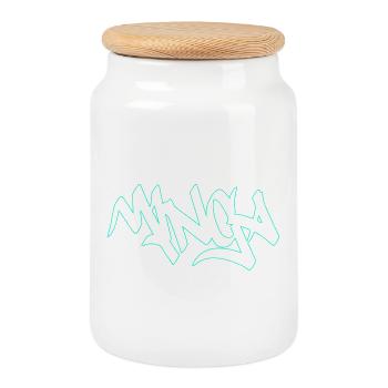 Graffiti Mibga Neon Schriftzug - Keksdose mit Holzdeckel - Weiß - Vorne