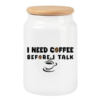 Ich brauche Kaffee, bevor ich lustige Kaffeeliebhaber Gif rede - Keksdose mit Holzdeckel - Weiß - Vorne