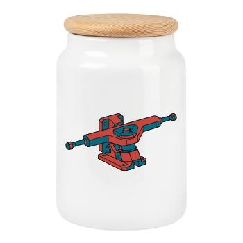 Rugged Skateboard Axle Skater - Cookie Jar with Wooden Lid - white - Front