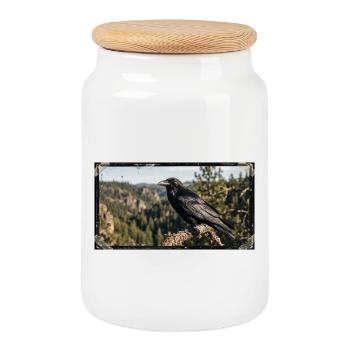 Faune naturelle du corbeau noir - Boîte à biscuits avec couvercle en bois - blanc - Devant