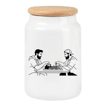 échecs - Boîte à biscuits avec couvercle en bois - blanc - Devant