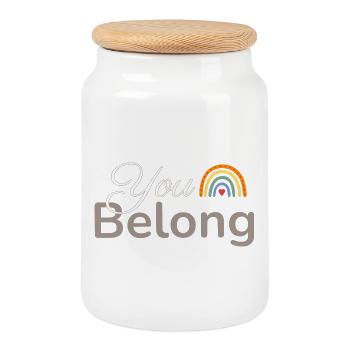 You Belong Rainbow Heart Design - Cookie Jar with Wooden Lid - white - Front