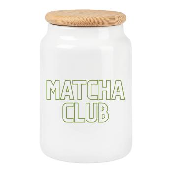 Matcha Club Logo - Cookie Jar with Wooden Lid - white - Front
