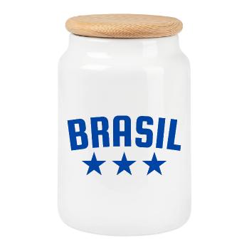 Brésil 3 étoiles Design Blue - Boîte à biscuits avec couvercle en bois - blanc - Devant