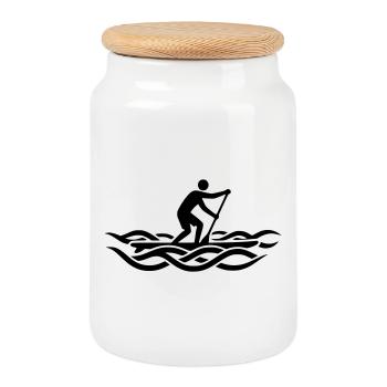 SUP Board Stand Up Paddling Wave Surfing - Cookie Jar with Wooden Lid - white - Front