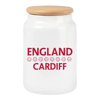 England Cardiff Football Crest - Cookie Jar with Wooden Lid - white - Front