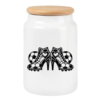 Football Boots Football High Heels - Cookie Jar with Wooden Lid - white - Front