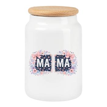 MAMA Carrés Fleuris et Nœuds Roses | Style Coquett - Boîte à biscuits avec couvercle en bois - blanc - Devant