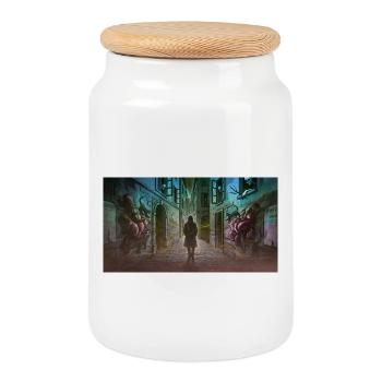 Dark alley with creatures - Cookie Jar with Wooden Lid - white - Front