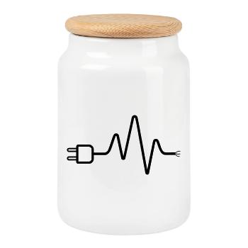 Electrician ECG Plug Cable Heartbeat - Cookie Jar with Wooden Lid - white - Front