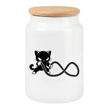 Chat de fitness avec motif de corde de combat - Boîte à biscuits avec couvercle en bois - blanc - Devant