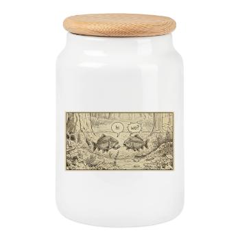 Des discussions de poissons dans l’étang - Boîte à biscuits avec couvercle en bois - blanc - Devant