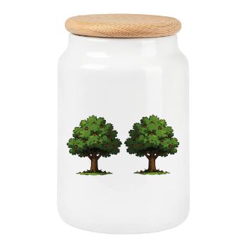 Double tree with red apples - Cookie Jar with Wooden Lid - white - Front