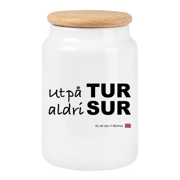 out on a trip - Cookie Jar with Wooden Lid - white - Front