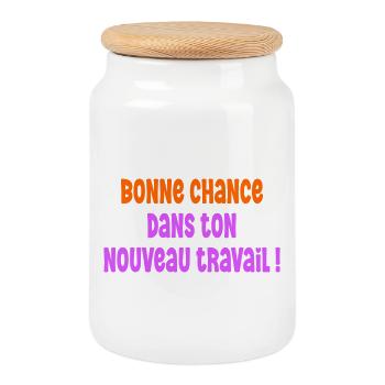 Bonne Chance Travail - Boîte à biscuits avec couvercle en bois - blanc - Devant