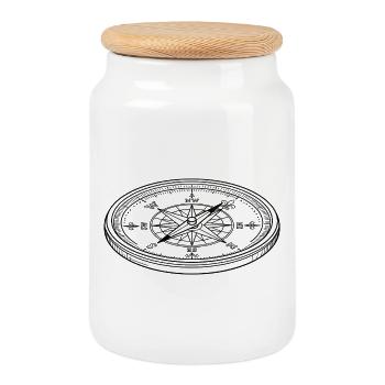 Compass Rose Nautisches Emblem - Keksdose mit Holzdeckel - Weiß - Vorne
