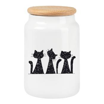 Night cat silhouettes in the rain of stars - Cookie Jar with Wooden Lid - white - Front