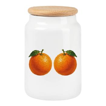 Aquarelle des Deux Oranges - Boîte à biscuits avec couvercle en bois - blanc - Devant