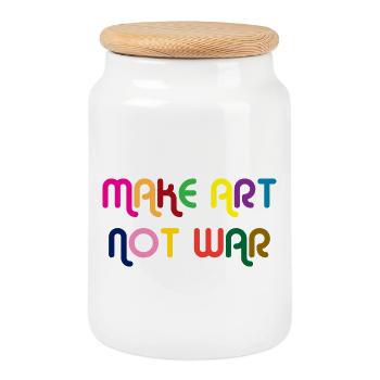 Make Art Not War - Boîte à biscuits avec couvercle en bois - blanc - Devant