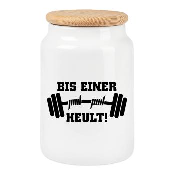 Bis einer heult Hantel - Keksdose mit Holzdeckel - Weiß - Vorne
