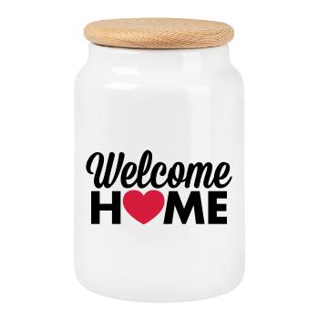 Welcome Home heart - Cookie Jar with Wooden Lid - white - Front
