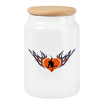 Amour de freestyle ski - Boîte à biscuits avec couvercle en bois - blanc - Devant