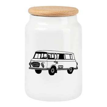 Barkas , Ostalgie , DDR Kult , Oldtimer (25) - Keksdose mit Holzdeckel - Weiß - Vorne