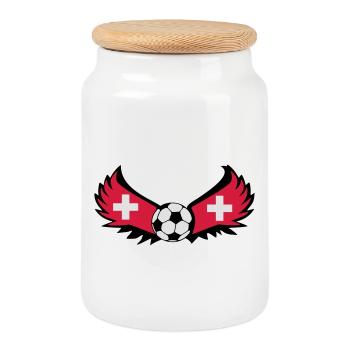 Swiss football - Cookie Jar with Wooden Lid - white - Front