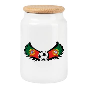 Fussball Portugal - Keksdose mit Holzdeckel - Weiß - Vorne