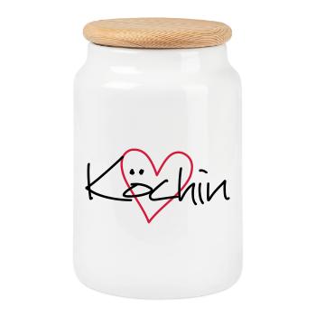 Cook heart hobby chef kitchen gift idea - Cookie Jar with Wooden Lid - white - Front