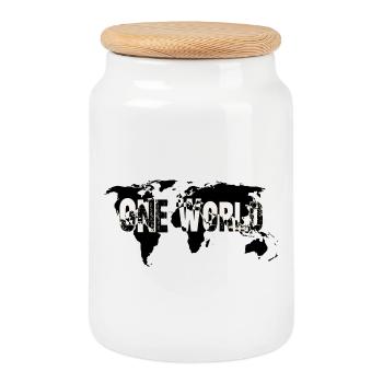 One World-White - Cookie Jar with Wooden Lid - white - Front