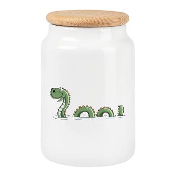 Funny Sea Monster - Monster - Nessie - Comic - Cookie Jar with Wooden Lid - white - Front