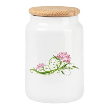 Fleur de lotus, fleur, vrille et feuilles. Lotus. - Boîte à biscuits avec couvercle en bois - blanc - Devant
