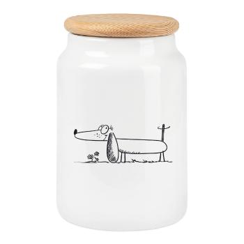 Funny Dachshund Comic Dachshund - Cookie Jar with Wooden Lid - white - Front
