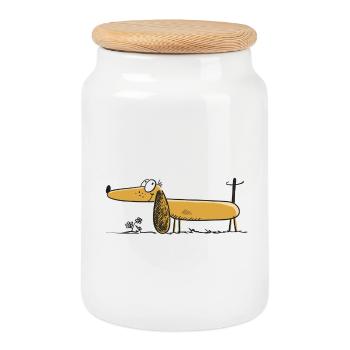 Funny Dachshund - Dachshund - Teckel - Comic - Cookie Jar with Wooden Lid - white - Front